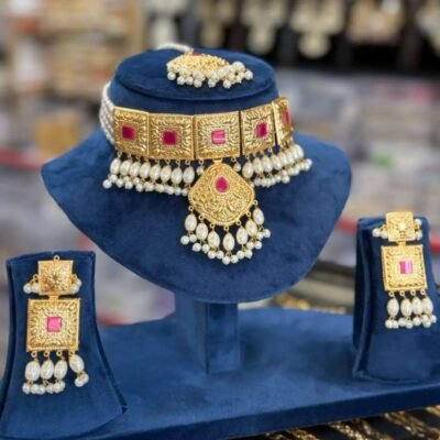 Real Goldlook Designer Choker set Ruby