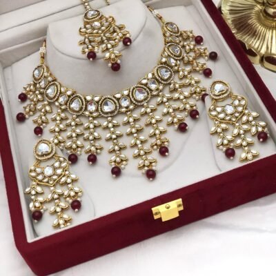 Bollywood Kundan Jhaalar Necklace set - Mehroon