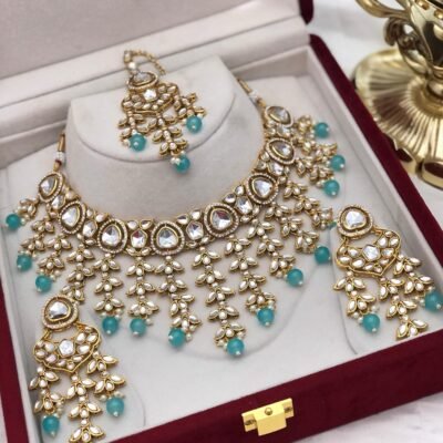 Bollywood Kundan Jhaalar Necklace set - Sky