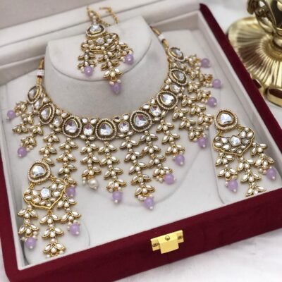 Bollywood Kundan Jhaalar Necklace set - Lavender