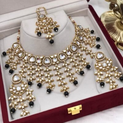 Bollywood Kundan Jhaalar Necklace set - Black