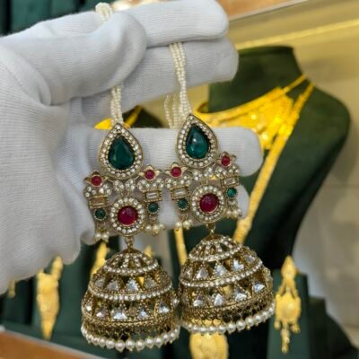 Amrapali Inspired Ruby Panna Jhumka with Sahare