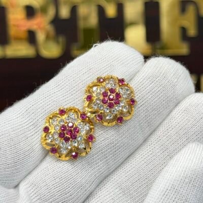 Real Gold Look Jadau Tops Ruby