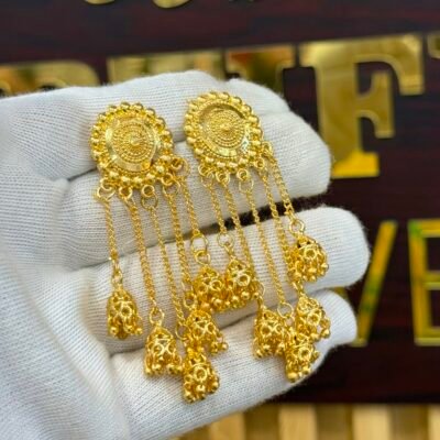 Real Goldlook Designer 5 Jhumka Chain Earings