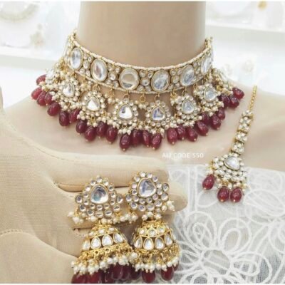 Bellamy Kundan Choker set Mehroon