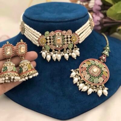 Premium Pakistani Choker set with Oversized tikka Navratna