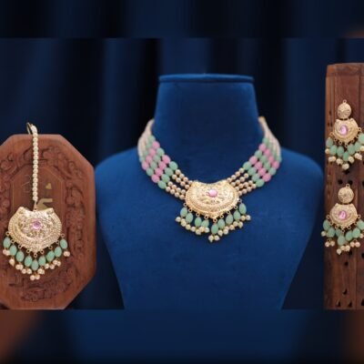 Real Gold Look Rawaiti Choker set Mint Pink