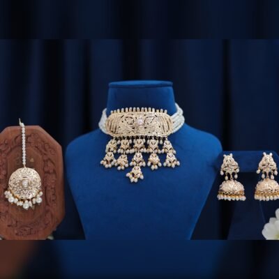 Real Goldlook Aari Jadau Set Pearl