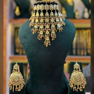 Real Goldlook Pippal Gold Moti Jhaalar set