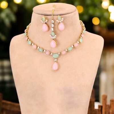 Hot Selling Delicate Kundan Set Mint Pink
