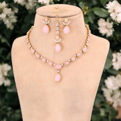 Hot Selling Delicate Kundan Set Pebble Pink