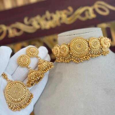 Real Goldlook Most Famous Antique Choker with Jhumka Tikka