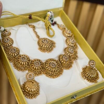 Real Goldlook Most Famous Antique Necklace with Jhumka tikka