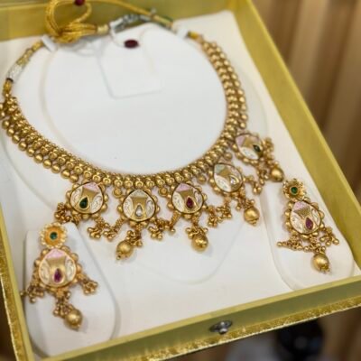 Real Goldlool Antique Meenakari Necklace set Navratna