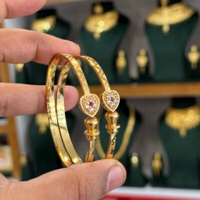 Real Gold Look Classic Bangles Ruby Heart