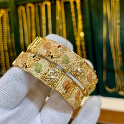 Real Gold Look Turkish Gold Bangles (Pastel Meenakari)