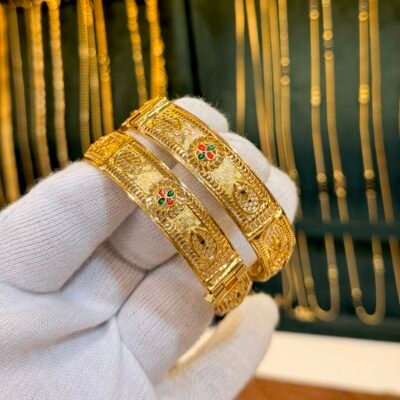 Real Gold Look Turkish Gold Bangles with Meenakari