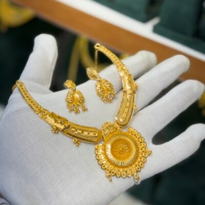 Real Gold Look Designer Sunehri Necklace set