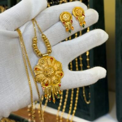 Real Gold Look Designer Meenakari Pendant set
