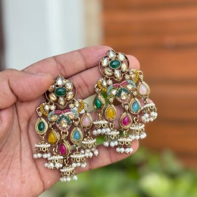 Designer Polki Mini Multi 5 Jhumka Bollywood Earings