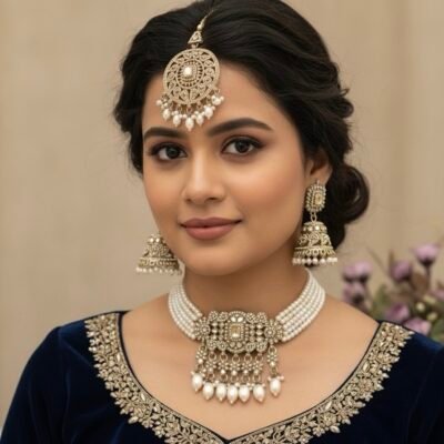 Premium Pakistani Choker with Jhumka And Oversized Tikka Polki