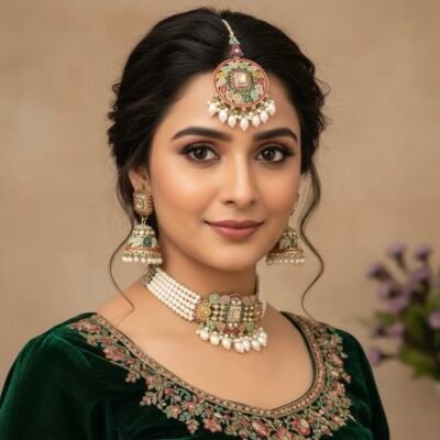 Premium Pakistani Choker with Jhumka And Oversized Tikka Navratna