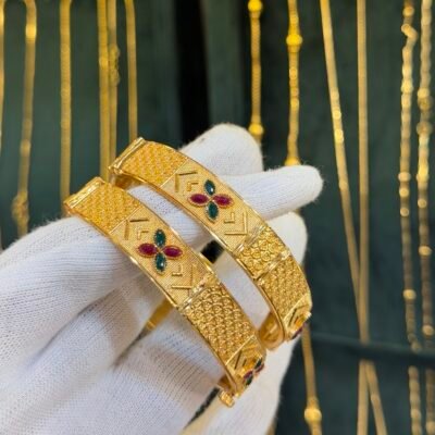 Real Gold Look Ruby Panna Studded Turkish Gold Bangles