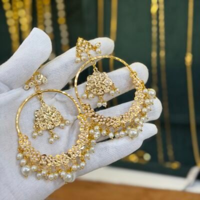 Real Gold Look Jadau Pearl Chandbaali