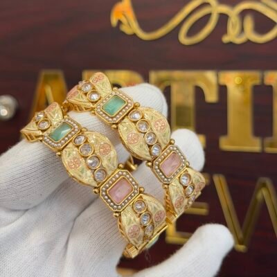 Real Gold Look Antique Moizzonite Bangles