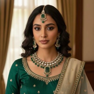Premium Emerald Kundan Necklace set