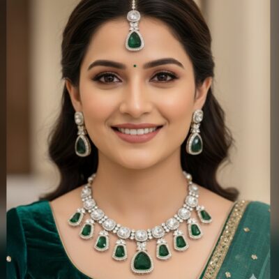 Bollywood Kundan And Moizzonite set Emerald