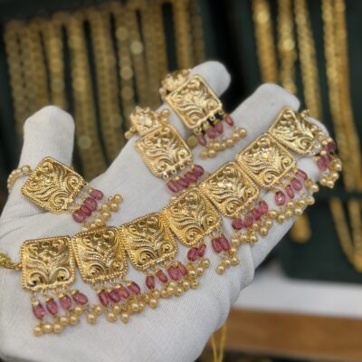 Real Gold Look Top Trending Grain Choker set