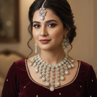 Premium Polki Latkan Jhaalar Set Silver