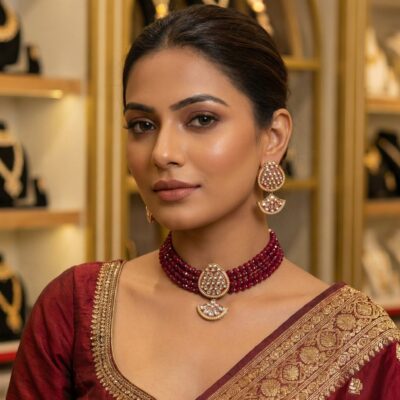 Premium CZ Crystan and Kundan Ruby Choker set