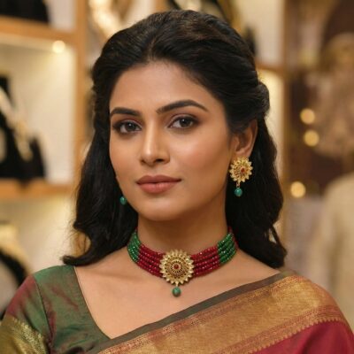 Elegant Ruby and Panna Choker set