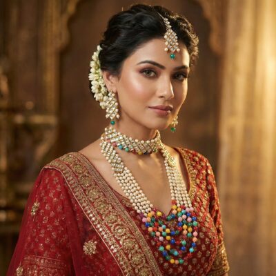 Kundan And Beeds Combo set Multi