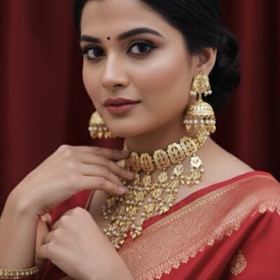Real Gold Look Pippal Patti Jhaalar set with Jhumki Tikka