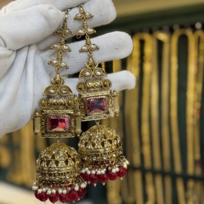 Limited Edition Oversized Ruby Jhumka with Sahare attached