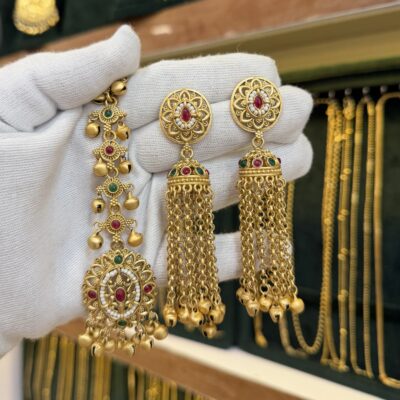 Antique Kashmir Jhaalar Jhumka with Tikka