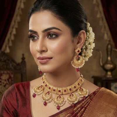 Premium Antique Gold Look Choker set Ruby