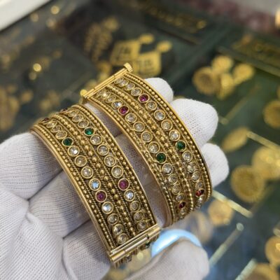 Premium Polki Brass Bangles Ruby Panna
