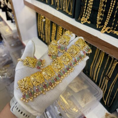 Real Gold Look Grain Choker set Pastel Combo