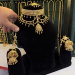 Antique Goldlook New Mini Jhaalar Wave Choker with Jhumka and attached Sahare
