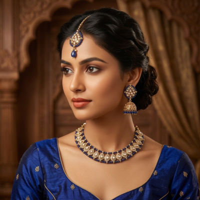 Sleek Polki Blue Set With Jhumka