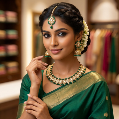 Sleek Polki Green Set With Jhumka