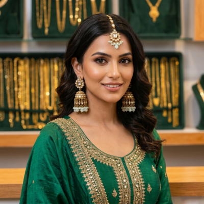 Mint Kundan Jhumka Tikka