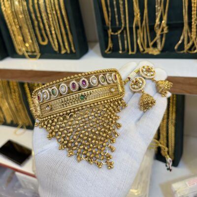 Antique Rajwadi Aad Collar set Ruby Panna