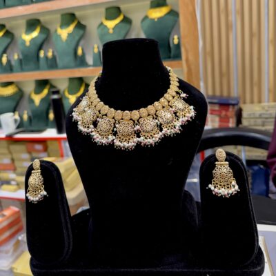 Antique Gold Look Sequence Necklace set Ruby Panna