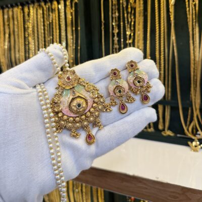 Antique Brass Pendant set Meenakari