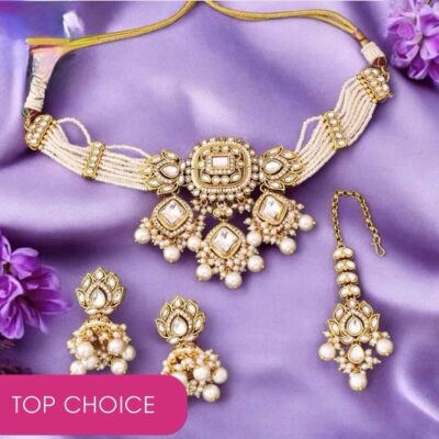 Designer Bollywood Kundan Choker set Ivory